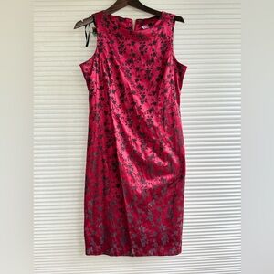 Vintage 1990s Bright Red Black Embroidered JESSICA HOWARD Floral Fitted Dress